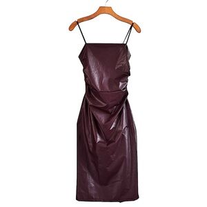CHERLEY Burgandy Vegan Leather Lace-Up Midi Dress Size M
